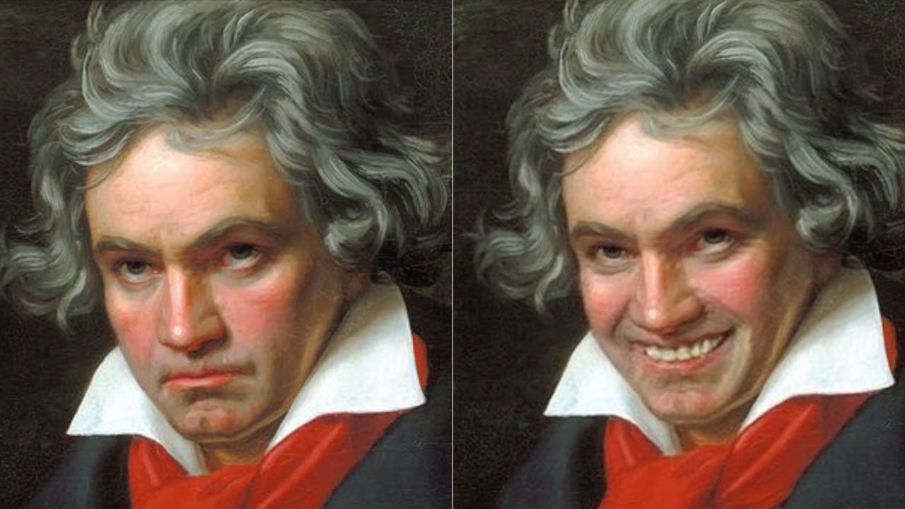 ニコッ歴史上の人物を笑顔にしてみた モーツァルトやベートーベンがこんな笑みに こもこもる